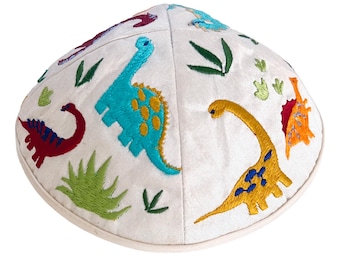 Yair Emanuel Dinosaur Kippah for Children - 5 inch Embroidered Jewish Yarmulke