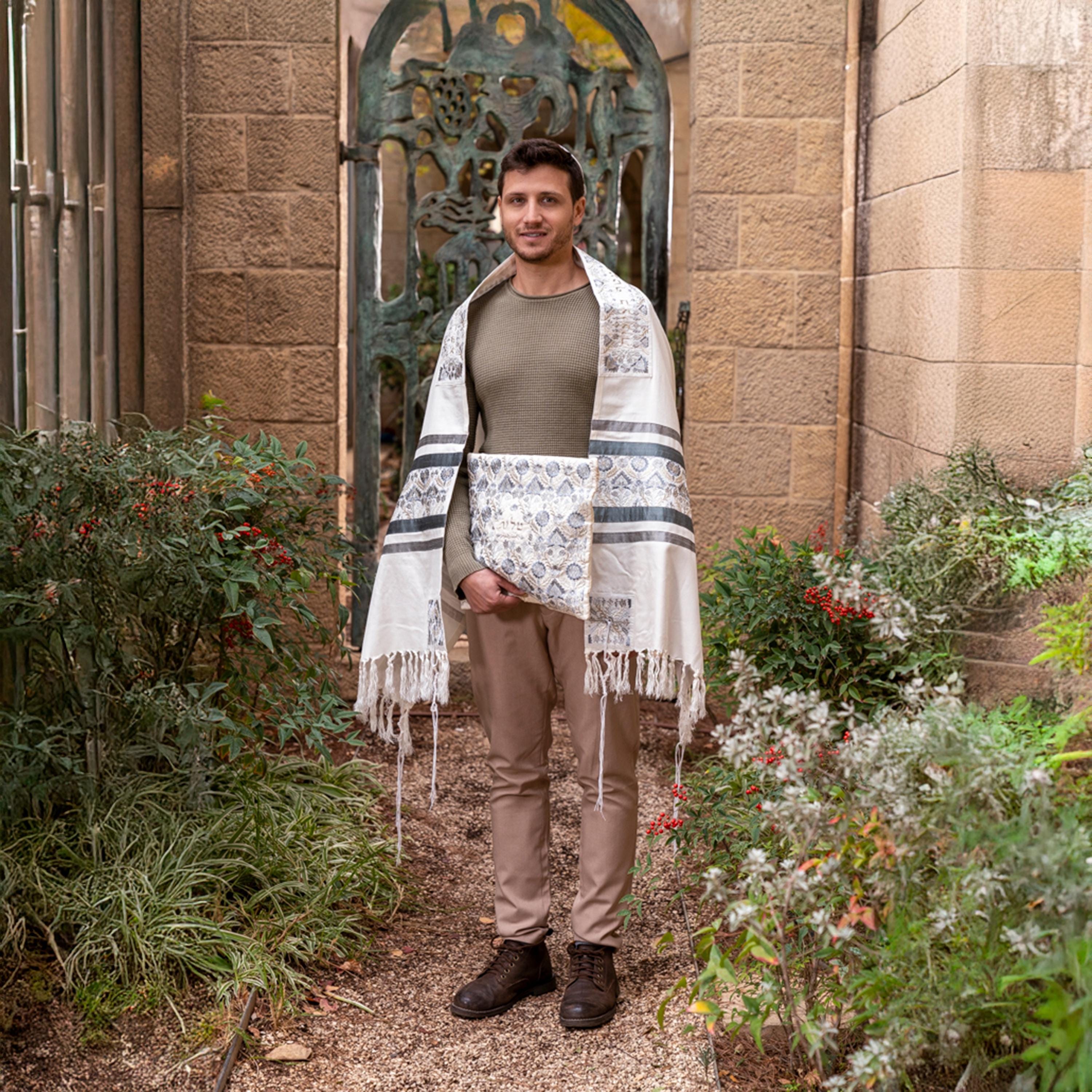 Yair Emanuel Silver Tallit Prayer Shawl Set - 20 X 70 Inch Bar