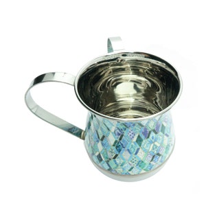 Yair Emanuel Hand Washing Cup Netilat Yadayim Cup Ceremonial Natla Vibrant Blue Mosiac Pattern image 3