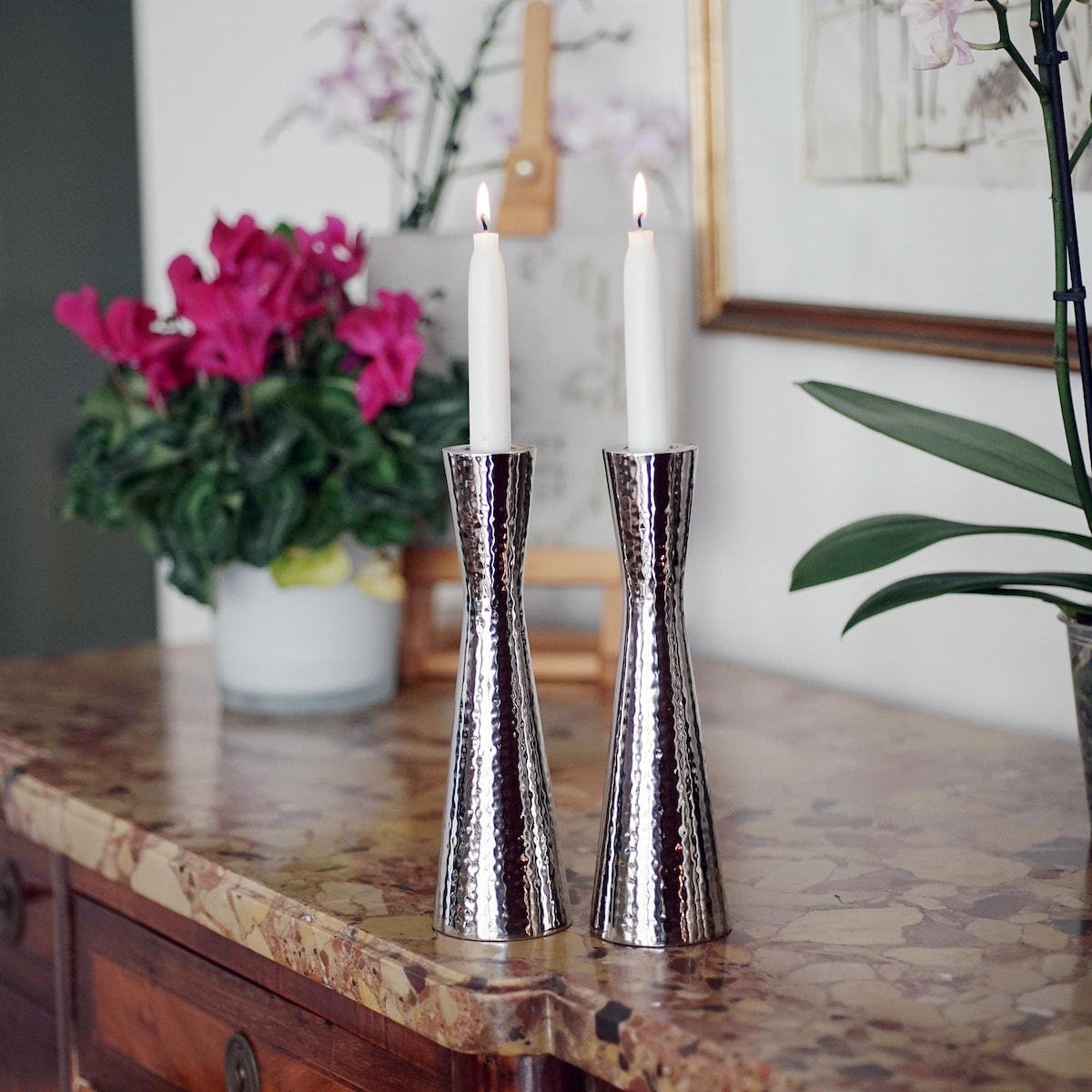 Yair Emanuel Modern Candle Holders Tall 8.5 Inch Hammered Candlestick Holders - Shabbat Candles Minimal Judaica Gift - Etsy
