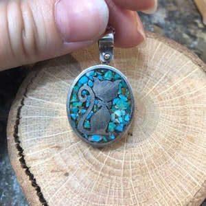Cat Silver 925 Necklace | Charm | Pendant | Silver Necklace | Silber Kette | Turquoise stone