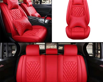 Rear Seat w/Head Rests Covers Red Universal Car Seat Covers Full Set Front 