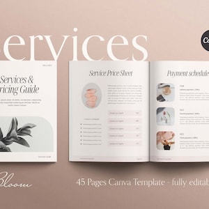 Services and Pricing Guide Canva Template, editable client guide for service providers, freelancers, photographers, small businesses