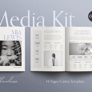 FLAWLESS | コンテンツ クリエイター、ブロガー、インフルエンサー向けのメディア キット Canva テンプレート