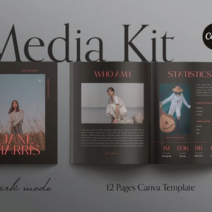DARK MODE | Media Kit Canva Template for content creators, bloggers and influencers.