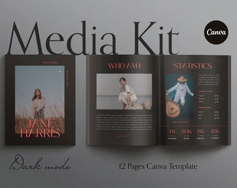 DUNKLER MODUS | Media Kit Canva Template für Inhaltsersteller, Blogger und Influencer.