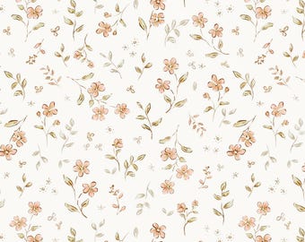 Cottage Flowers Crib Sheet: Handmade Baby Sheets, Cotton Beige Nursery Bedding