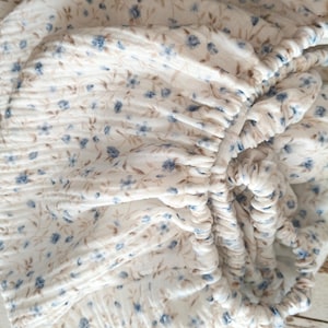 Blue Flowers Muslin Fitted Crib Sheet: Handmade Double Gauze Cotton Floral Baby Bedding