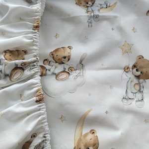 Teddy Bear Crib Sheet Boy, Nursery Fitted Cotton Sheets, Bedside Crib, HandMade Baby Bedding, Toddler Premium Bed Sheet