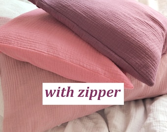 Organic Muslin Pillowcase with Zipper: Custom Size Double Gauze Cotton Baby Pillow Cover