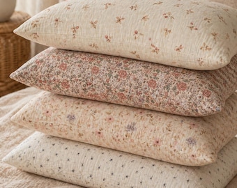 Funda de almohada de muselina floral: ropa de cama decorativa de algodón orgánico