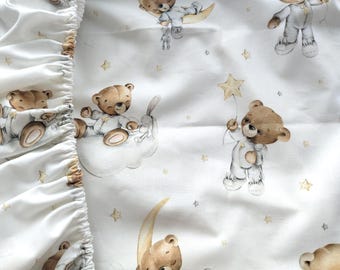 Teddy Bear Crib Sheet Boy, Nursery Fitted Cotton Sheets, Bedside Crib, HandMade Baby Bedding, Toddler Premium Bed Sheet