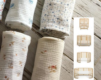 Drap-housse pour lit de bébé en mousseline fleurs : Stokke Sleepi/Mini V2, V3, literie roses en coton