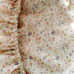 Cottagecore Muslin Fitted Crib Sheet: Handmade Organic Cotton Flowers Bedding