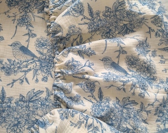 Muslin Crib Sheets, Baby Fitted Sheet, Custom Size Bedding, Organic Cotton Bedding with Toile de Jouy Flowers, Bassinet /Bedside Crib Floral