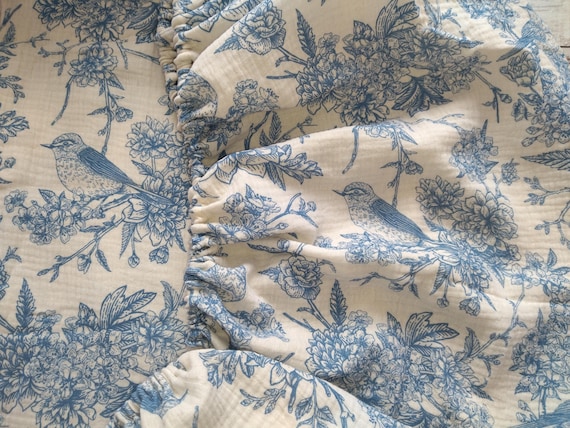 Organic Muslin Fitted Crib Sheet: Toile de Jouy Floral Cotton Bedding