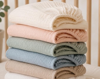 Sábana bajera ajustable de muselina orgánica para cuna: Ropa de cama para bebé a medida