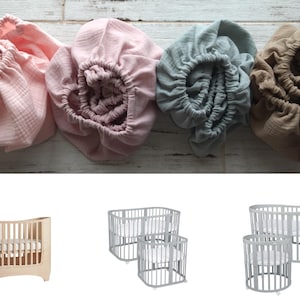 Oval Crib Sheet Compatible with Leander / Waldin / Stokke, Organic Cotton Muslin Fitted Sheets, HandMade Baby Crib / Round Bed Sheet