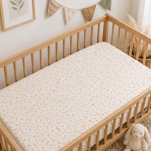 Cottage Flowers Crib Sheet: Handmade Baby Sheets, Cotton Beige Nursery Bedding