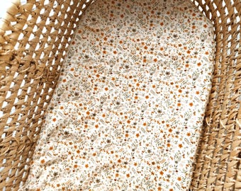 Sábana de muselina floral para cuna: sábana ajustable de algodón hecha a mano para cuna de bebé