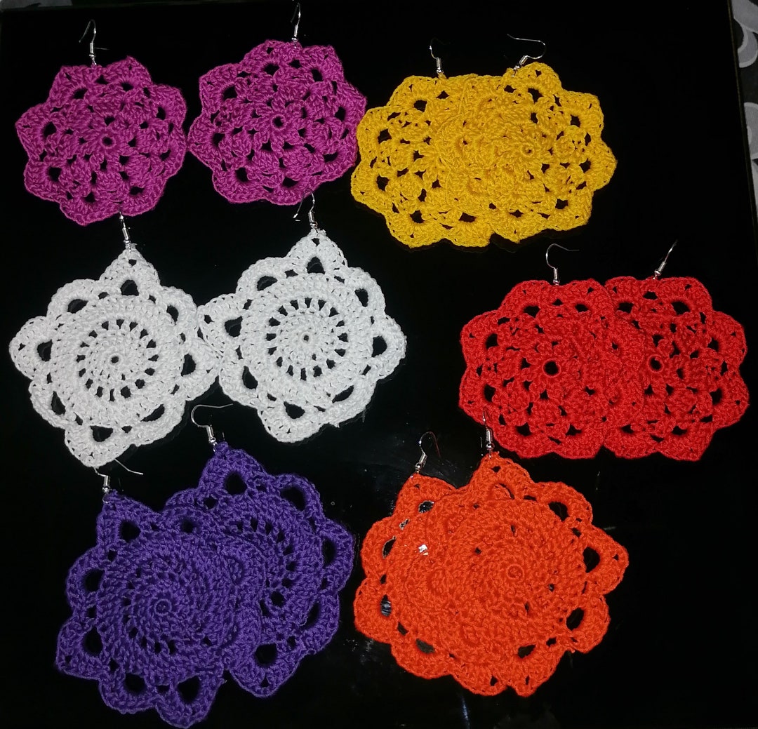 Large Crochet Mandala Earrings Customizable in 2 Versions Etsy
