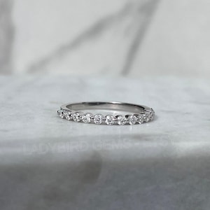 Moissanite Wedding Band - Bubble Style Half Eternity with Round Stones - Premium Moissanite by Ladybird Gems