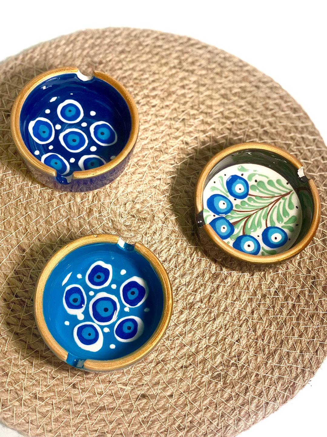 Handmade Evil Eye Ceramic Ashtray Art Paint Color Eye Custom Design