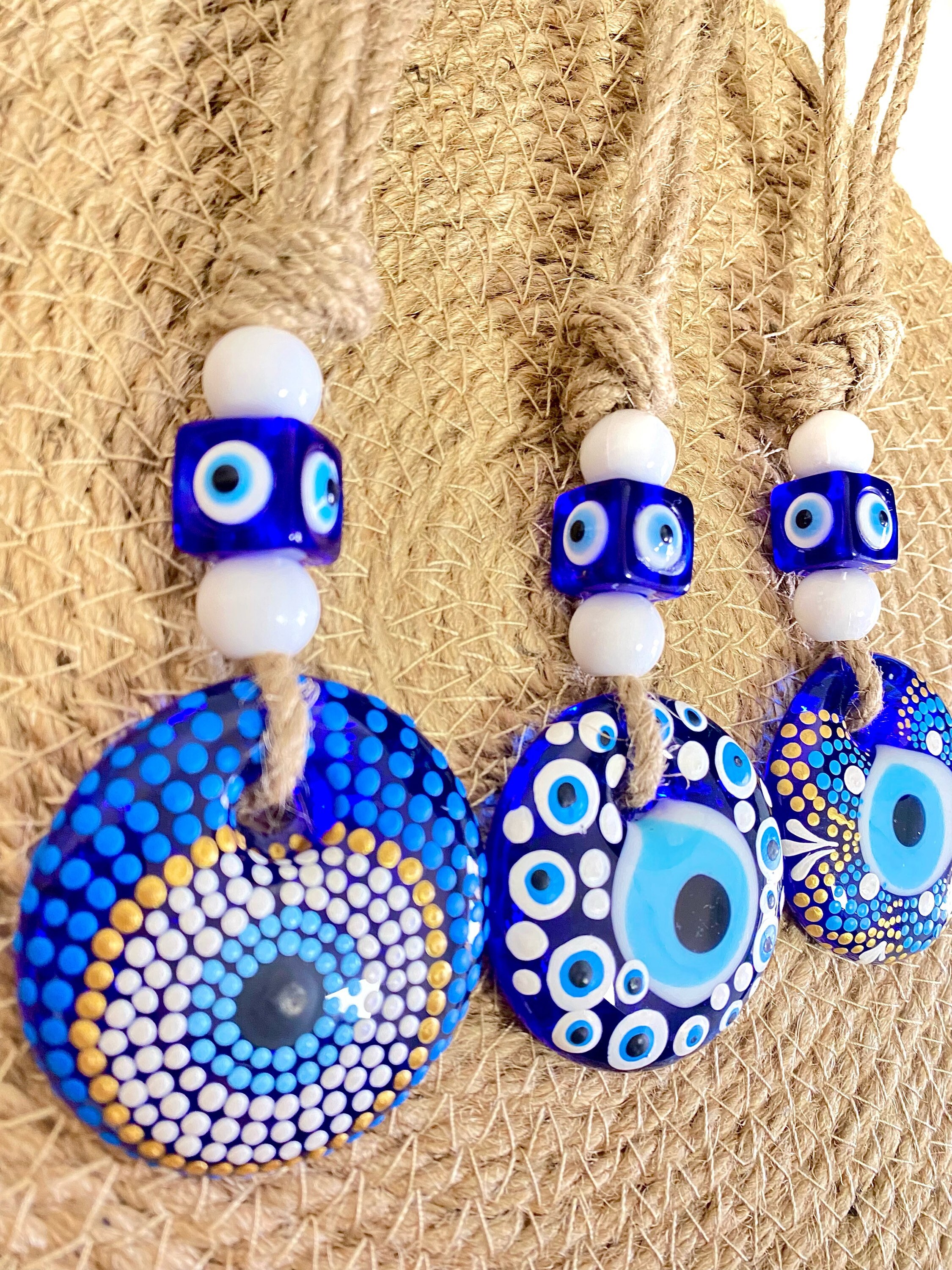 Eye Protection Handmade Transparent Clear Glass Colourful Evil EYE Wall Hanging Handmade Home ...