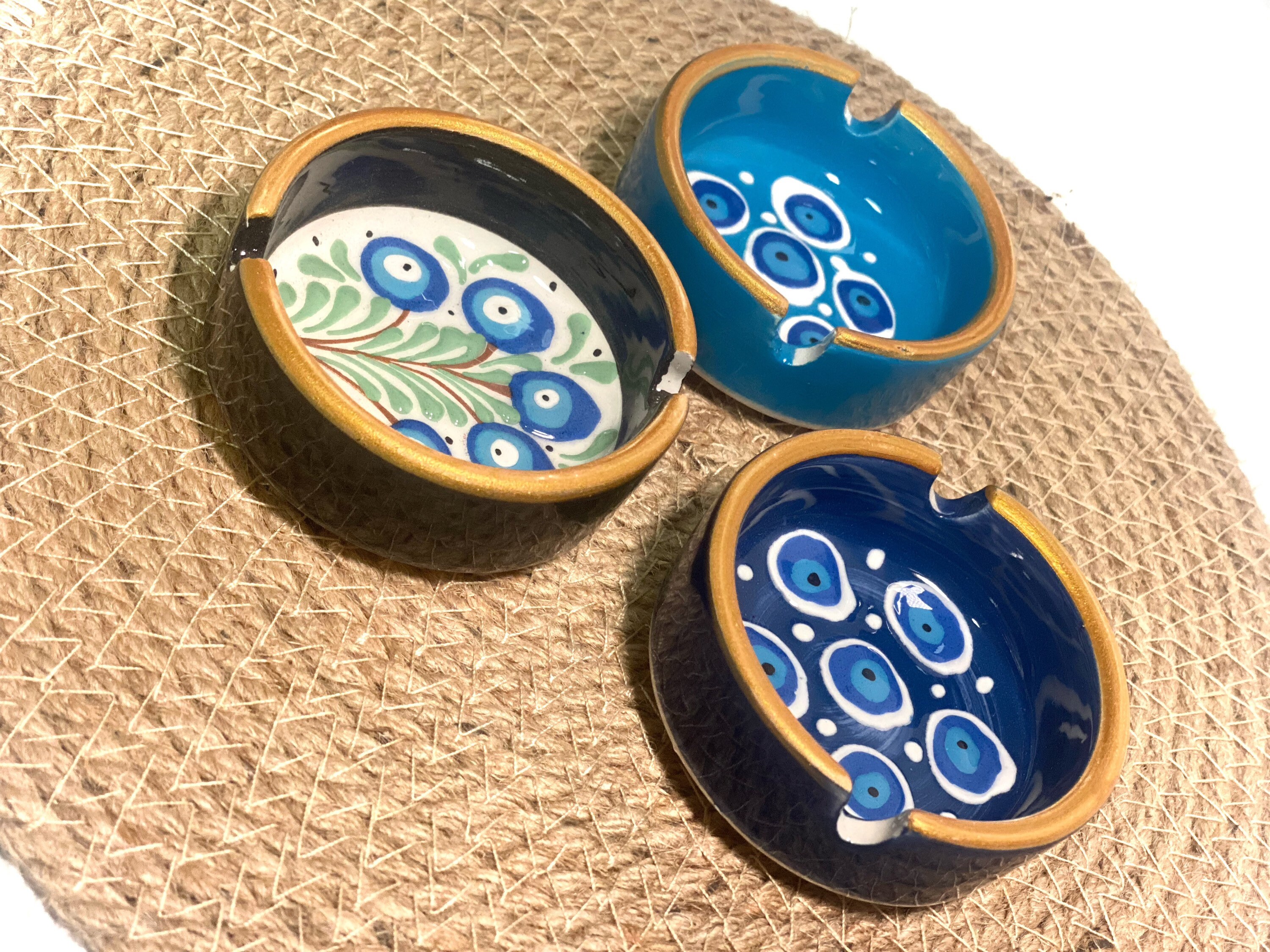 Handmade Evil Eye Ceramic Ashtray Art Paint Color Eye Custom Design