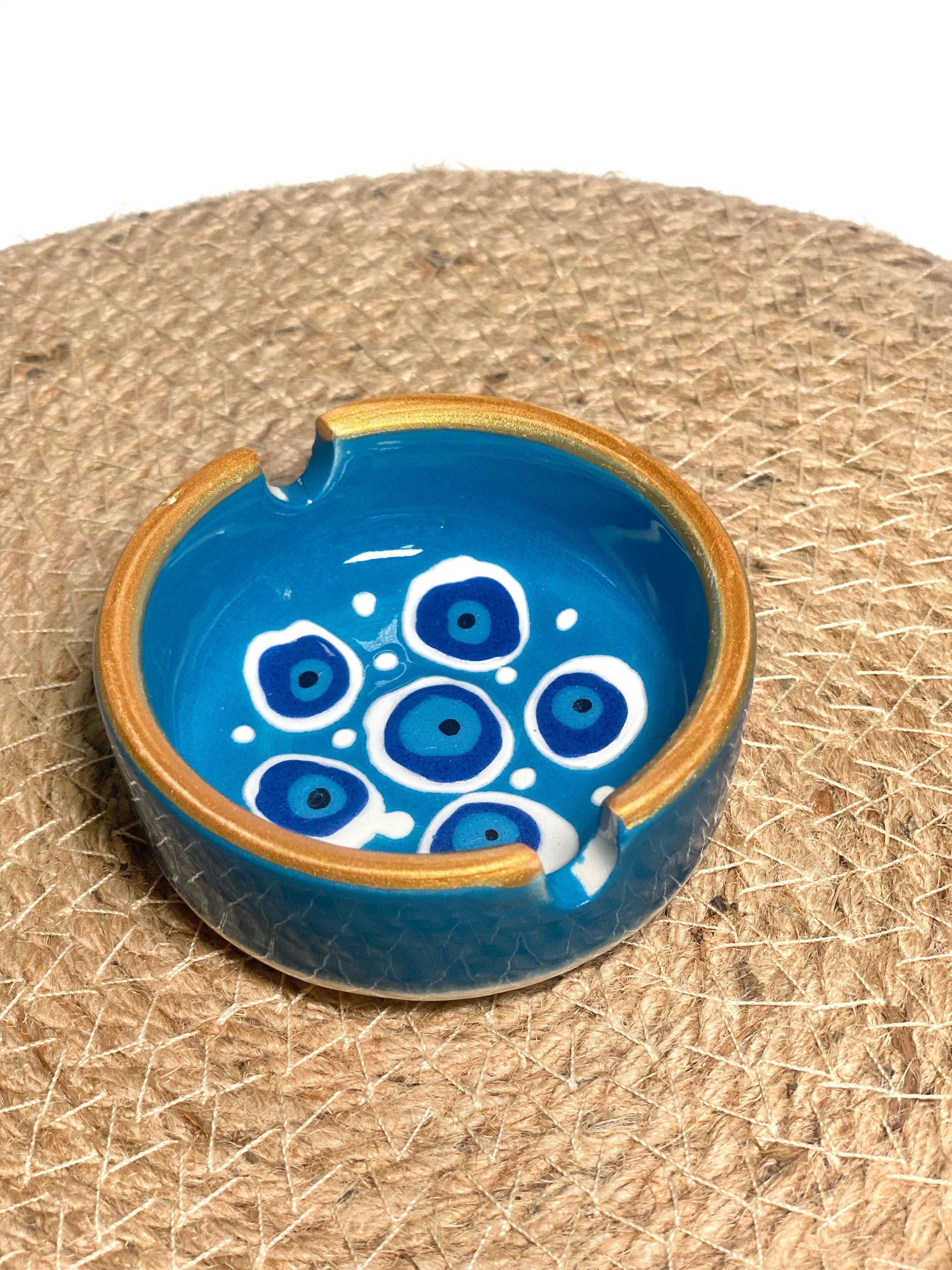 Handmade Evil Eye Ceramic Ashtray Art Paint Color Eye Custom Design