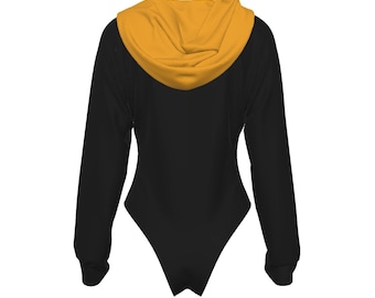 Raglan Sleeve Hooded Bodysuit- Black and Gold