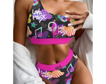 Maillot de bain une épaule pour femme rose vif Music