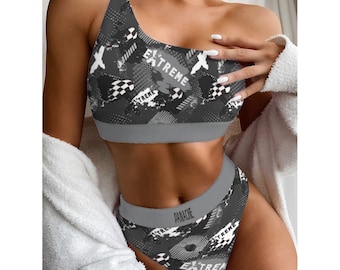 Bikini femme une épaule - Gris extrême