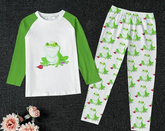 Green Frog Kid's Raglan Sleeve Pajamas printed pants