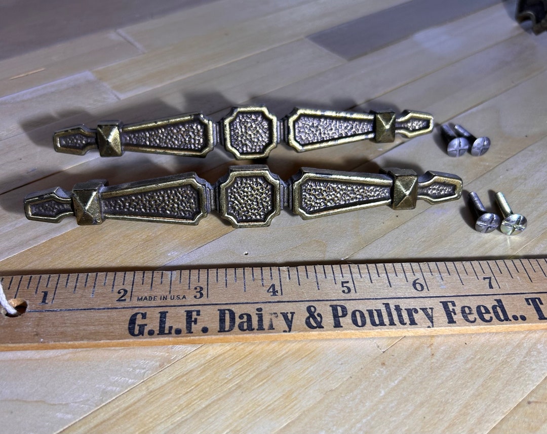 Vintage Brass Drawer Handles, MCM Dresser Handles, Replacement Brass