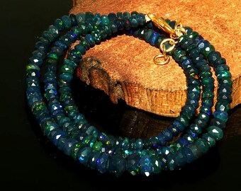 AAA+ Natural Black Ethiopian Opal Beaded Necklace / Amazing Fire Opal Necklace / Handmade Necklace / Gemstone Necklace / Gift For Mother