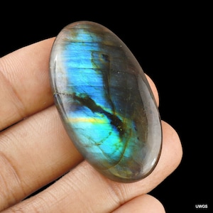Natural Labradorite Gemstone Handmade Oval Shape Cabochon Blue Fire Gemstone Loose Gemstone Making For Jewelry Size 47x26x8mm 76.10Ct