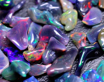 Black Ethiopian Opal Rough, Full Amazing Black Ethiopian Opal Polish Rough Lots Gemstone, Handmade Polished Raw October Birthstone Gemstone