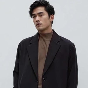 1920 Unisex Black Wool Overcoat, Single Breasted Ankle 1920 Unisex Black Wool Overcoat, Single Breasted Ankle