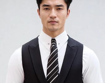 Men&#39;s Elegant Black Double Breasted Vestcoat & Pant For Engagement And Wedding Groomsmen Suit Gift For Him