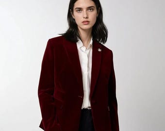 Elegant Wine Velvet Blazer: Party Wear Dinner Jacket