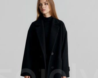 Women Black Overcoat Tweed Long Jacket Winter Wear Long Coat
