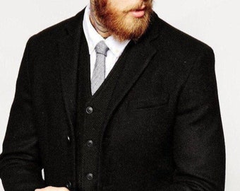 Men Black Tweed Suit Winter Dinner Suit Formal Fashion Suit Slim Fit Black Suit For Men