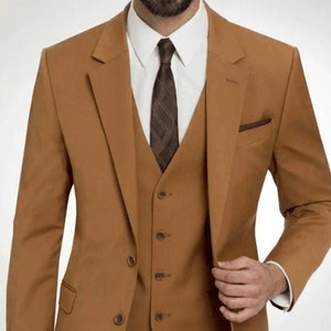Men Suits Mustard 3 Piece Slim Fit Suit Formal Fashion Suit Party Wear Wedding Suits Bespoke Tailoring