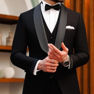 Mens Black Three Piece Suit: Slim Fit Formal Tuxedo