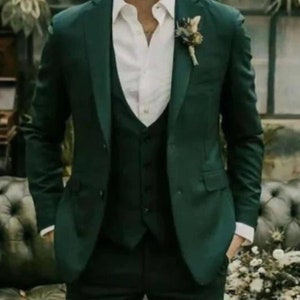 Mens Emerald Green Three Piece Suit Wedding Suit Dinner Suit Formal Fashion Suit Party Wear Green Suit Slim Fit Suit Groomsmen Prom Wear