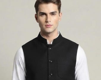 Men Black Modi Jacket & Traditional Nehru Coat