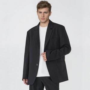 Men Black Loose Fit Casual 2 Piece Suit Relaxed Fit Semi Formal Events Suit Casual Business Attire