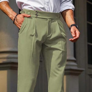 Men Sage Green High Waist Gurkha Pant Classic Pleated Trousers & Formal Office Wear Trouser Men Groom Wedding Pant