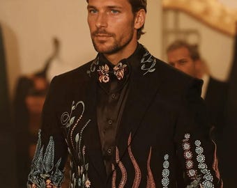 Men’s Black Floral Embroidery Blazer – Wedding, Dinner Party and Reception Wear Stylish Jacket